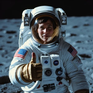 Astronaut wearing space suit on the moon, keeping original face...