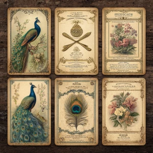 Print-ready vintage ephemera sheet with 6 matching journaling ca...