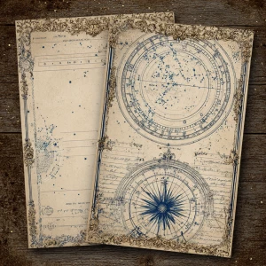 Print-ready vintage ephemera sheet with 6 coordinated shabby-chi...