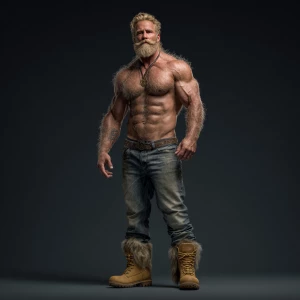 Generate an image of a muscular male bodybuilder with blonde hai...