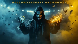 > 4K cinematic YouTube thumbnail of a mysterious man wearing a c...