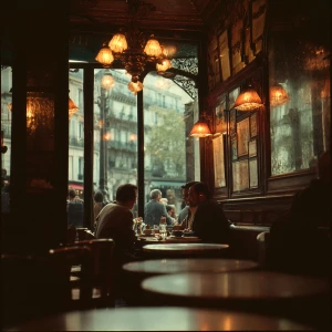 Vintage cafe in Paris, 35mm film look
