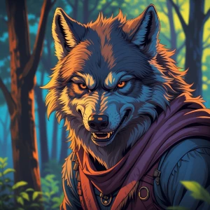 Cartoon of werewolf, highly detailed, concept art, colourful, hy...