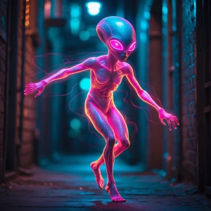 In the dimly lit alleyway, a mesmerizingly eerie telekinetic ali...