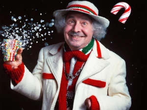 Refined prompt:
In a late-80s/early-90s holiday special scene, a...