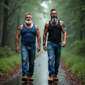 Generate an image of two men bodybuilders in Derby walking in th...