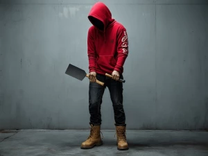 Create a detailed cinematic full-body portrait of a hooded stree...