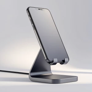 2D product design illustration of a modern smartphone stand, min...