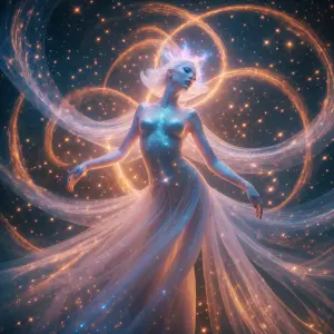In the midst of a cosmic dance of swirling galaxies and sparklin...
