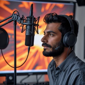 Make radio studio use back ground am take photo  add logo behain...