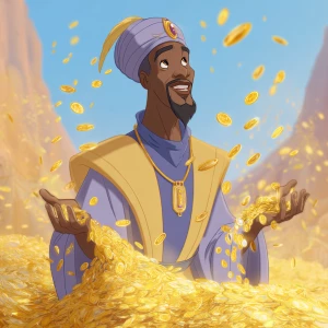 Mansa Musa standing in the center of the frame with a kind, conf...