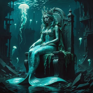 In the murky depths of a gothic dystopian underwater city, a tow...