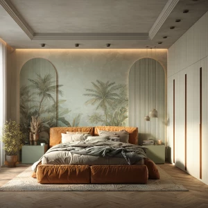 Create a hyper-realistic interior rendering of a contemporary be...
