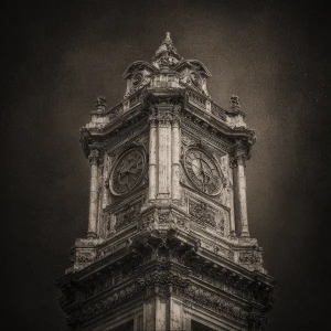 In the center of a sepia-toned, neo-Victorian world lies a dilap...