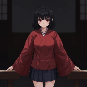 1girl, solo, looking at viewer, bangs, skirt, black hair, standi...