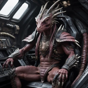 Alien lizardmen,full-body view,no deformity,wearing sci fi triba...