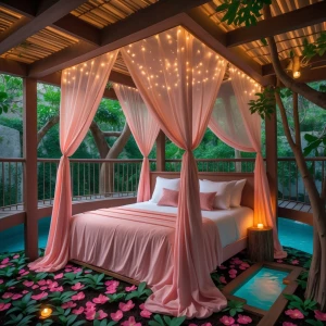 Guest Bedroom 4 — Blush Canopy Dream
Pale rose-colored canopy be...