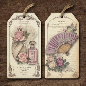 Victorian Mauve Rose Ephemera – 2 Large Tags (Parlour Keepsakes)...