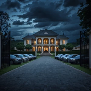 An opulent villa in northern Cameroon featuring wrought iron gat...