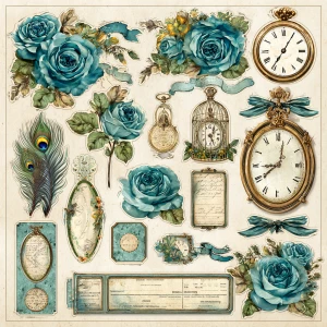 Print-ready shabby-chic fussy-cut stickers/die-cuts; US Letter &...