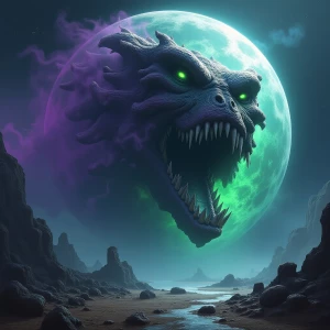 An otherworldly, monstrous moon in a video game concept art, rad...