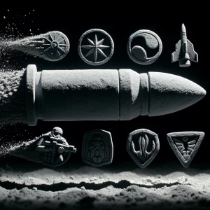 a bullet made of grey rock flies through a black background. it...