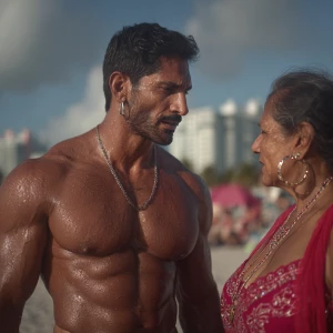 Hyperrealism,photo painting.a muscular sweaty indian man, walkin...