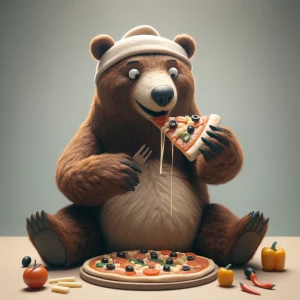 un oso comiendo pizza