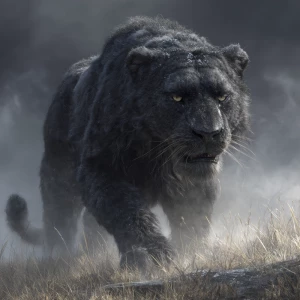 A mighty creature looms before you, its sinewy frame cloaked in...