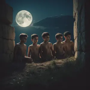 Illustrate a scene set in ancient Sparta, depicting a group of y...