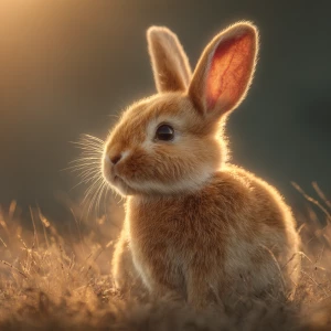 Create a serene scene with a baby rabbit peacefully sitting in t...