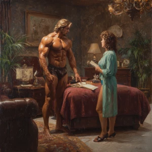 Hyperrealism,oil painting, a muscular Russian man in his beach h...