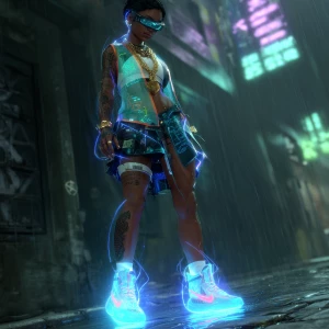 Cyberpunk street heroine, athletic Nigerian female in late 20s,...