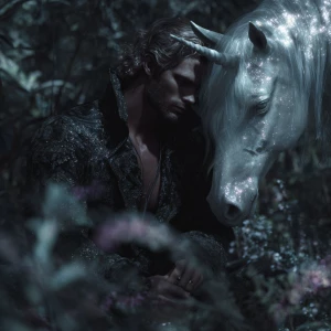 In a moonlit forest bathed in enchantment, men of strength and g...