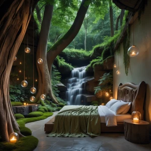 Generate the image of The Enchanted Forest Retreat
Nestled de...