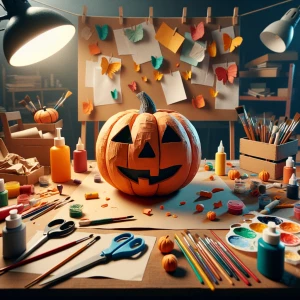 "stop motion animation, papier-mâché pumpkin rotating 360 degree...