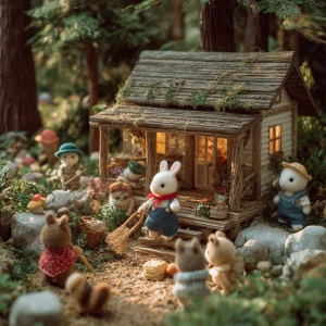 Generate an image featuring characters made of felt or cloth, si...