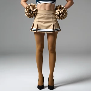A cheerleader who is wearing her classic high school cheerleader...