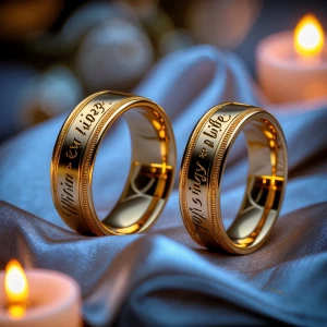 Design the names "Hijaz & my life " engraved on two golden weddi...