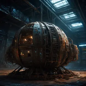 A enigmatic cybernetic deep space probe, its sleek metallic fram...