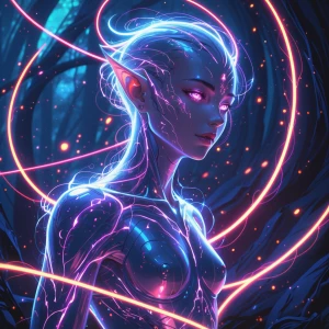 In a shimmering, electric realm of possibility, an otherworldly...