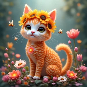 Hyper-real 600 DPI “FLORAL CAT DEALS” transparent flower cat....