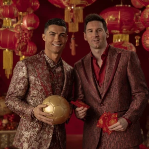 Cristiano Ronaldo dan Lionel Messi berdiri berdampingan, foto be...
