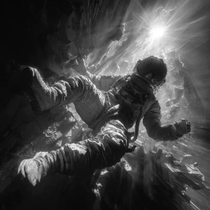 The abandoned body of an astronaut, his spacesuit torn and his m...