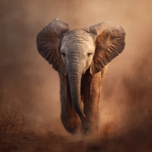 A baby African elephant named Ember, just born. Gentle particles...