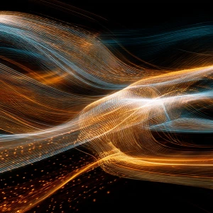 brown camera Neon lines glowing and twisting on a digital canvas