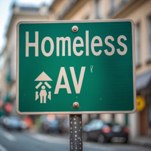 A green street sign that says homeless av
