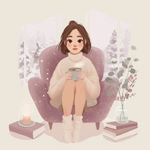 Soft pastel illustration with a light watercolor touch, cozy win...