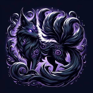 In the eerie world of a gothic wild kitsune, a majestic fox spir...