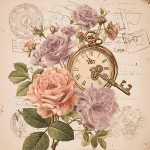 Victorian Mauve Rose Ephemera – Single Journaling Card (Pocket W...